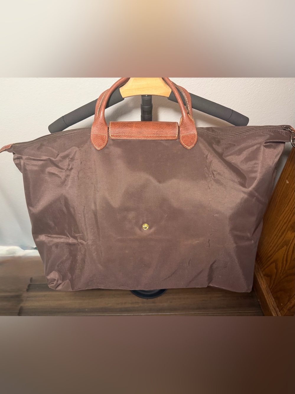 Longchamp Large Brown Nylon Tote with Tan Leather Trim - Picture 5 of 12